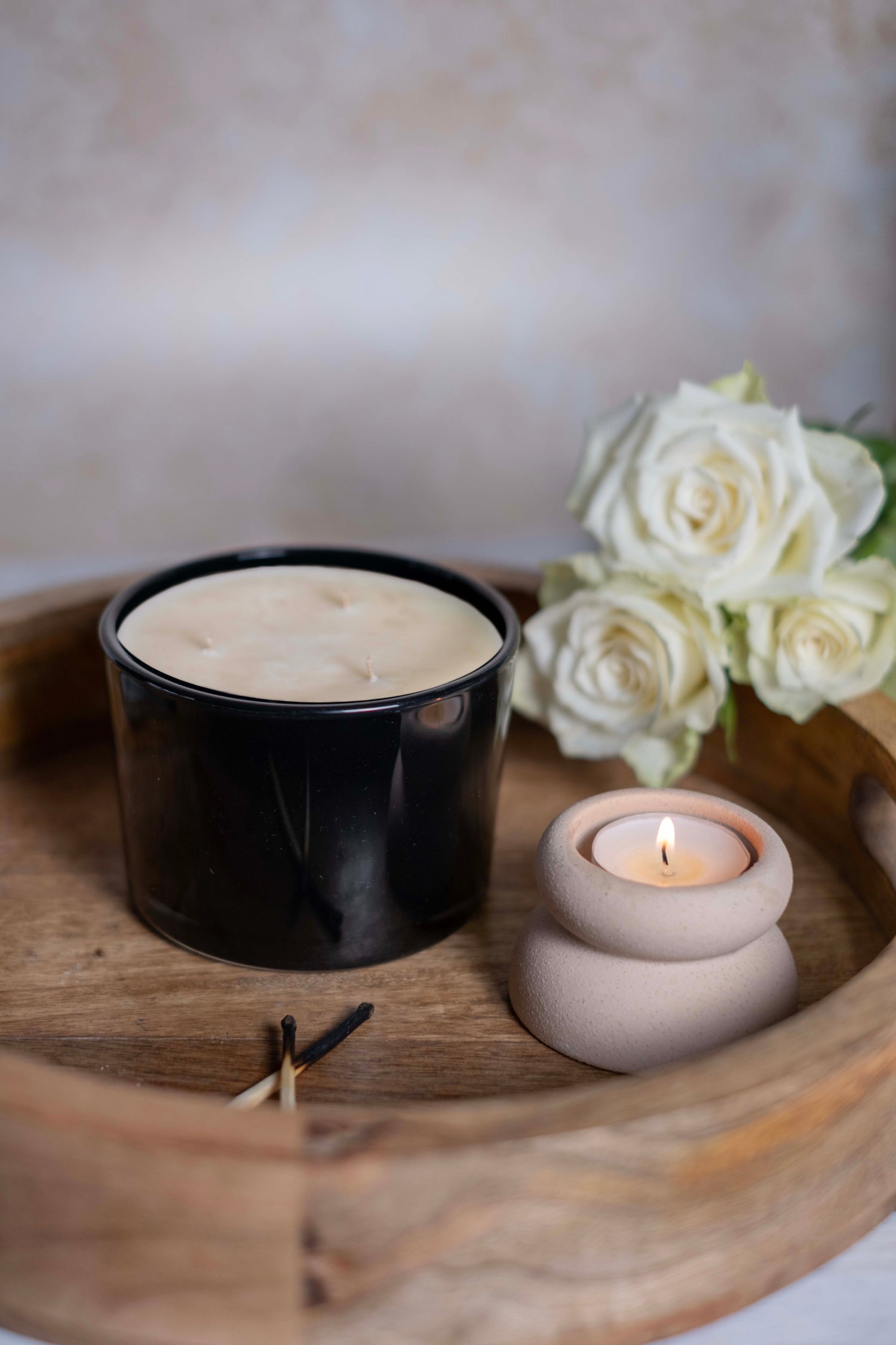 380g 3 wick White label Candle Black Glass - Pack of 6