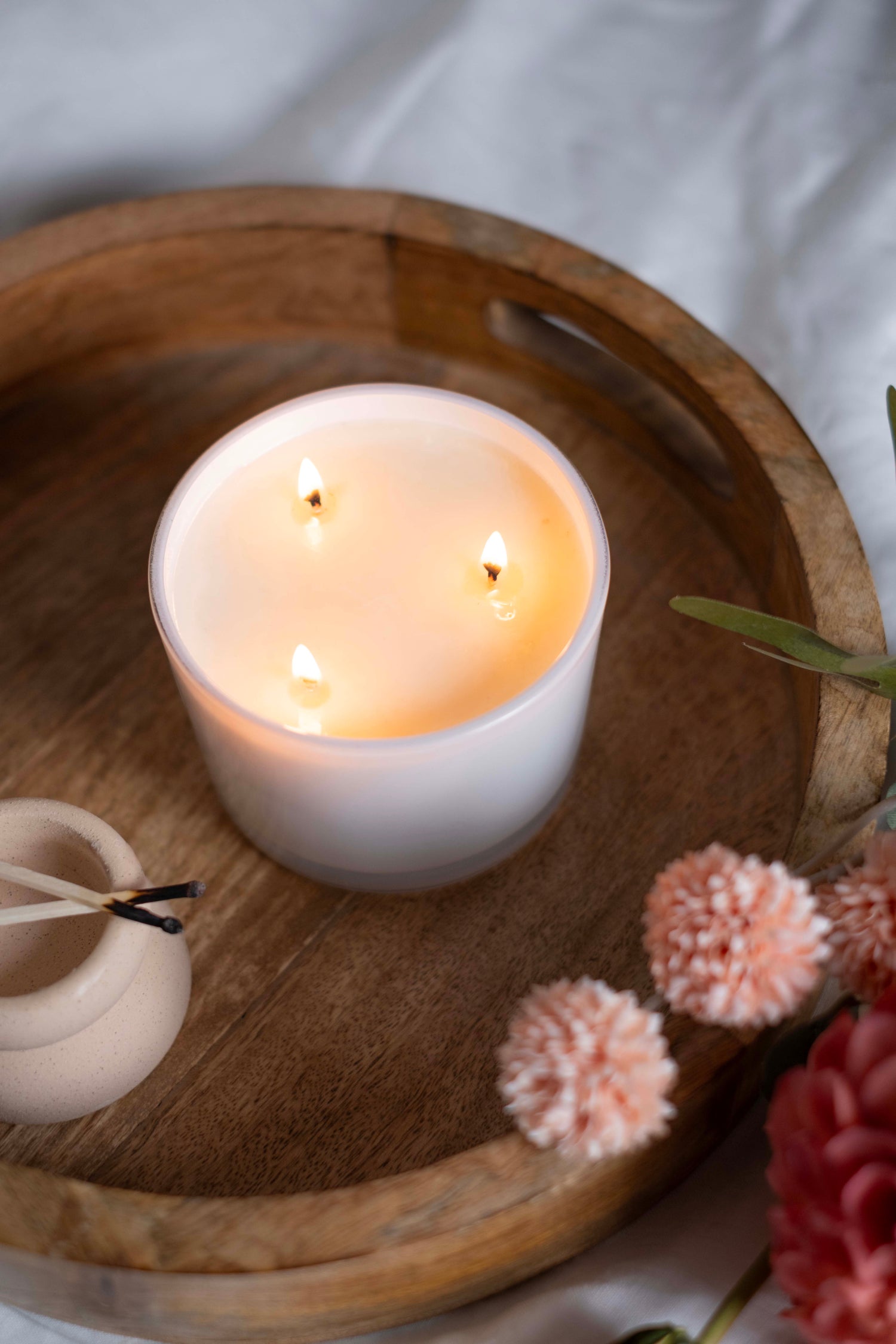350g 3 wick White label Candle White Glass - Pack of 6