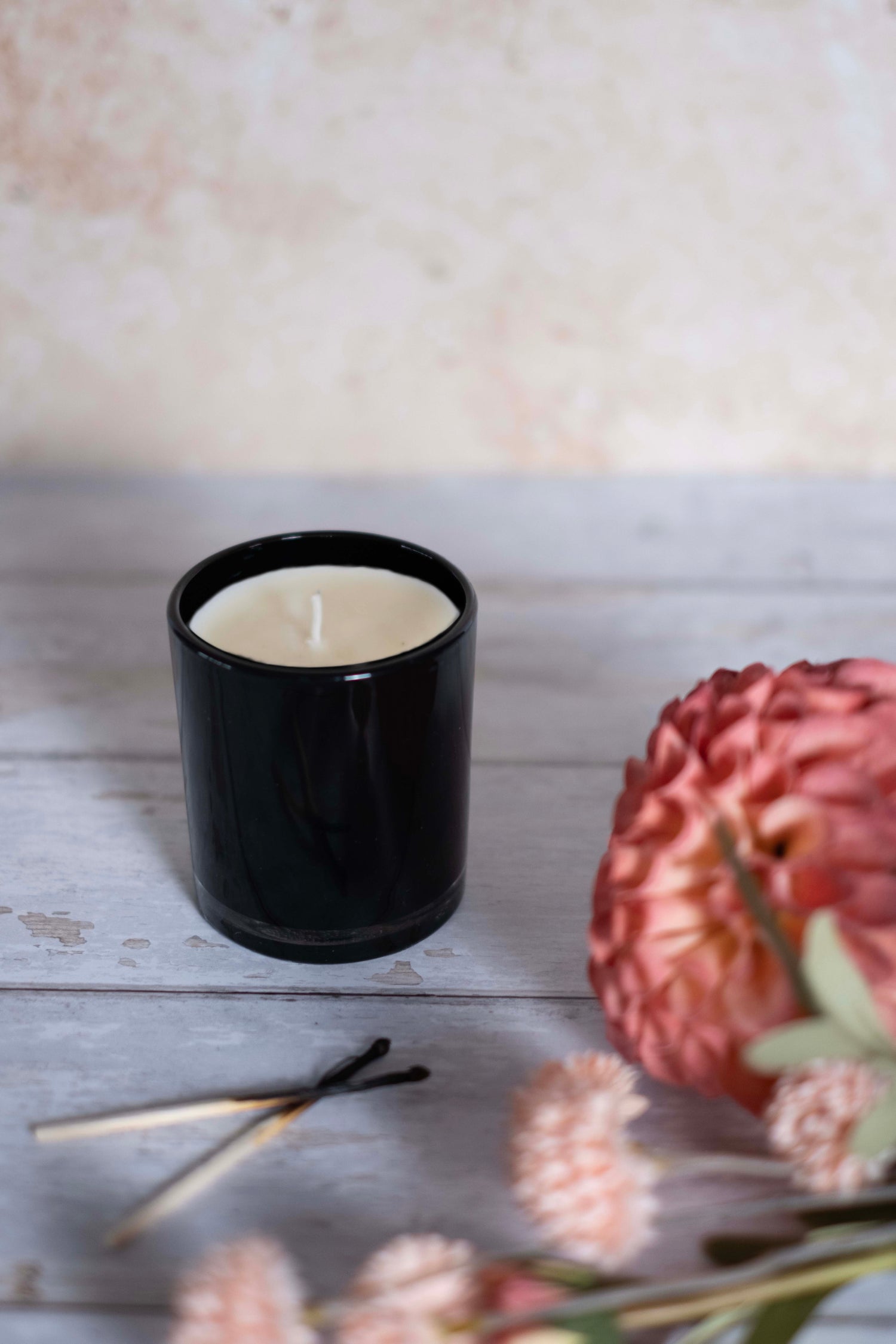 220g White label Candle Black Glass - Pack of 6