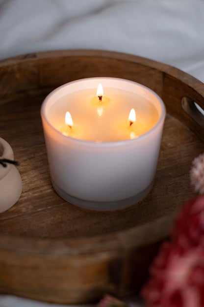 350g 3 wick White label Candle White Glass - Pack of 6