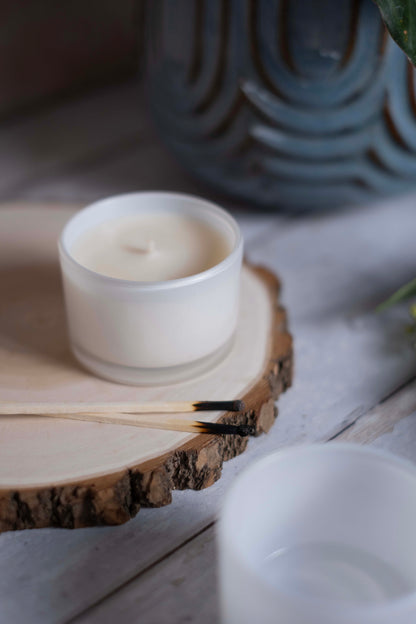 80g White label Travel Candle White Glass - Pack of 6